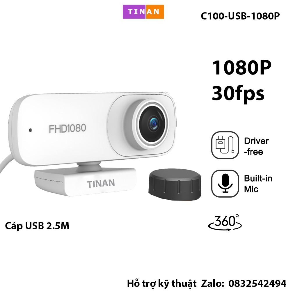 [ 1080P, Micro] Webcam C100 1080P Full HD Kèm Micro, Xoay 360 Độ, Góc nhìn siêu rộng, Hội Nghị Online