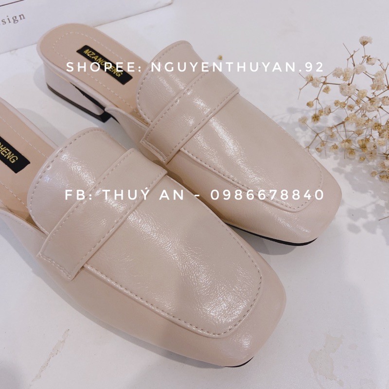 Sục da mũi vuông da mềm gót thấp
