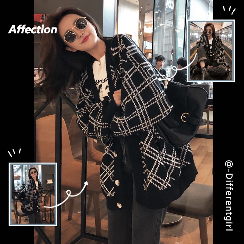 Áo khoác Cardigan dệt kim tay dài dáng rộng phong cách Retro Nhật Bản