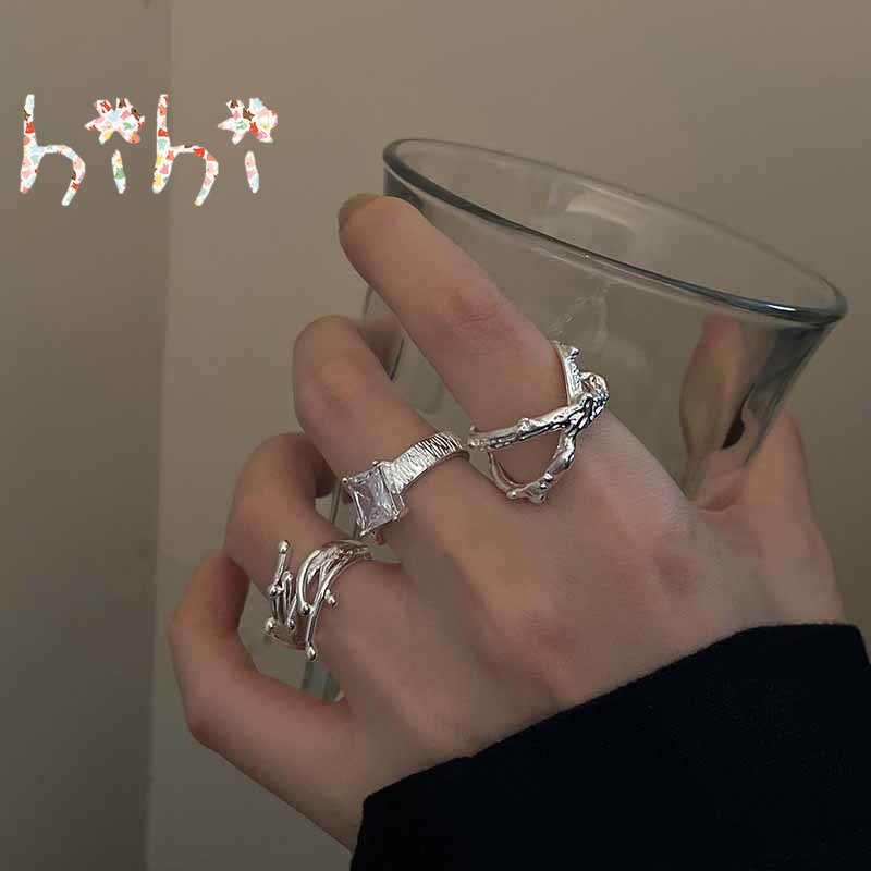 Set 3 Nhẫn Hở Hợp Kim Đính Đá Zircon Thời Trang Cho Nữ