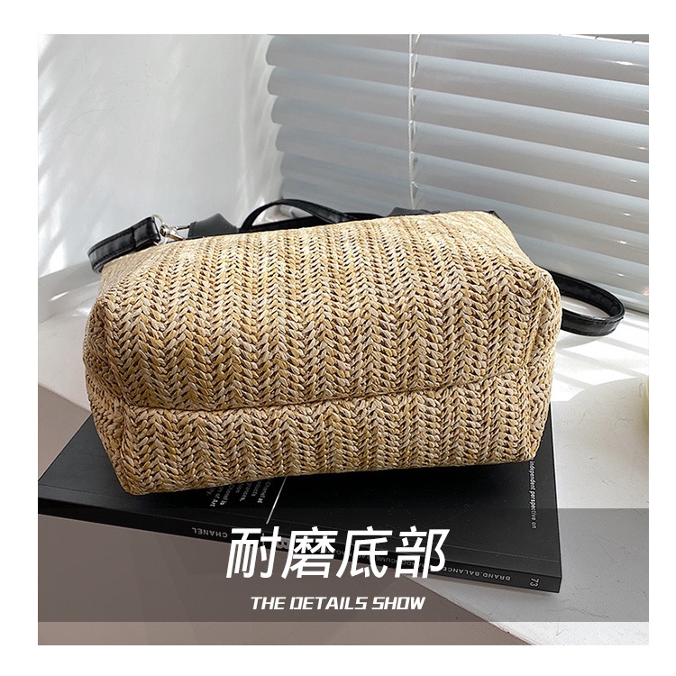 Túi xách JASMIN NOIR đan rơm dáng vuông cỡ lớn kiểu retro sang trọng cho nữ