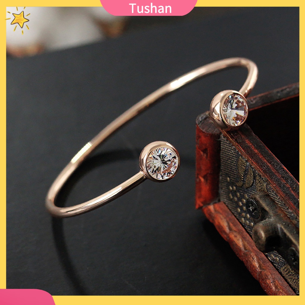 TUSH_Fashion Women Cubic Zirconia Inlaid Cuff Bangle Open Bracelet Birthday Gift