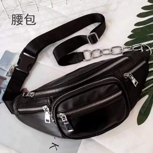 Túi da đen đeo ngực bụng QC