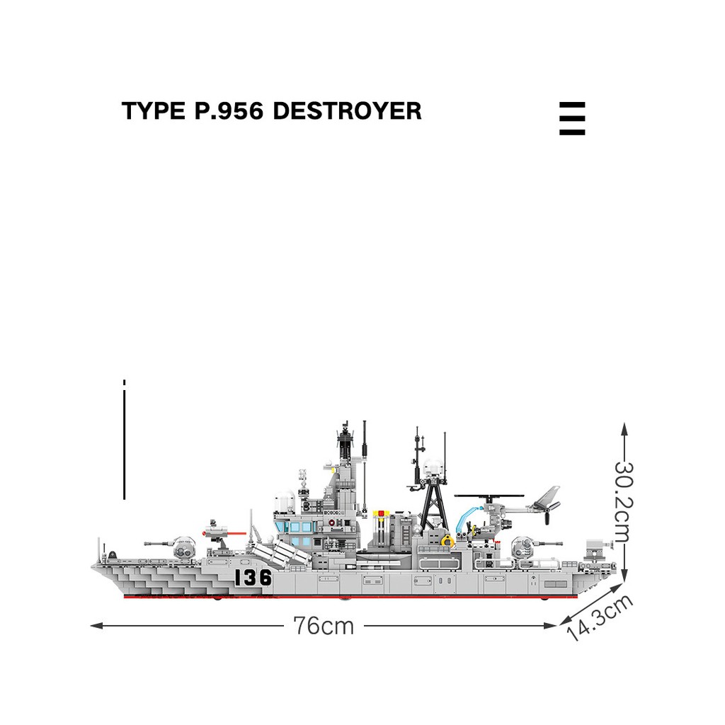 Đồ chơi lắp ráp Tàu chiến P.956 - Xếp hình Sembo Block 202060 Chiến hạm 956 kẻ hủy diệt - Mô hình thông minh 1716  mảnh