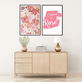 Bộ 2 tranh canvas treo tường hoa peony lavie enrose tông hồng cam dễ thương - 35 x 50 cm