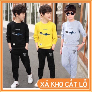 Sét bộ quần áo trẻ em cho bé trai 6-10 tuổi chất vải cotton in hình con cá sute