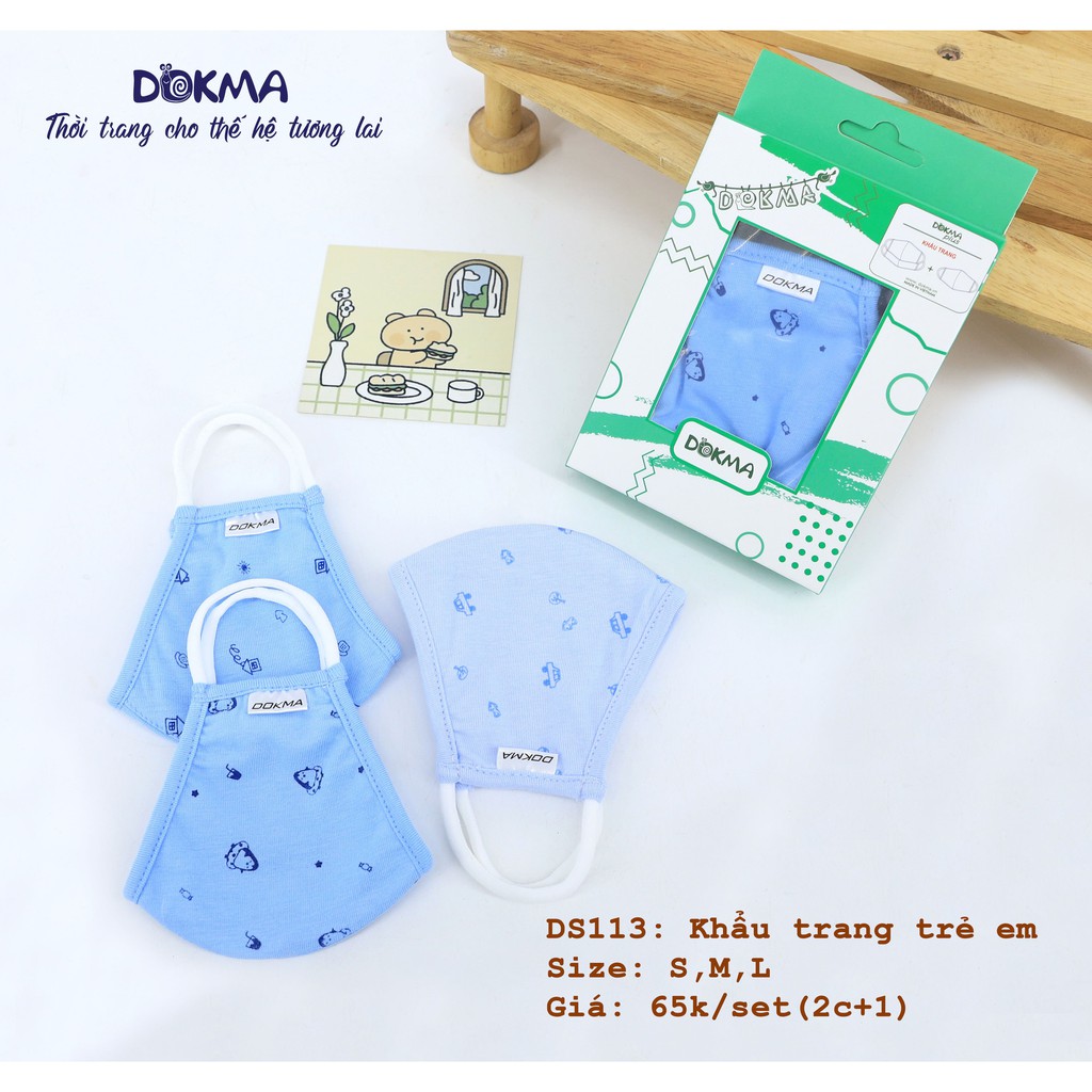 DS113 Set 3 khẩu trang Dokma vải sợi tre cho bé (1-6T)