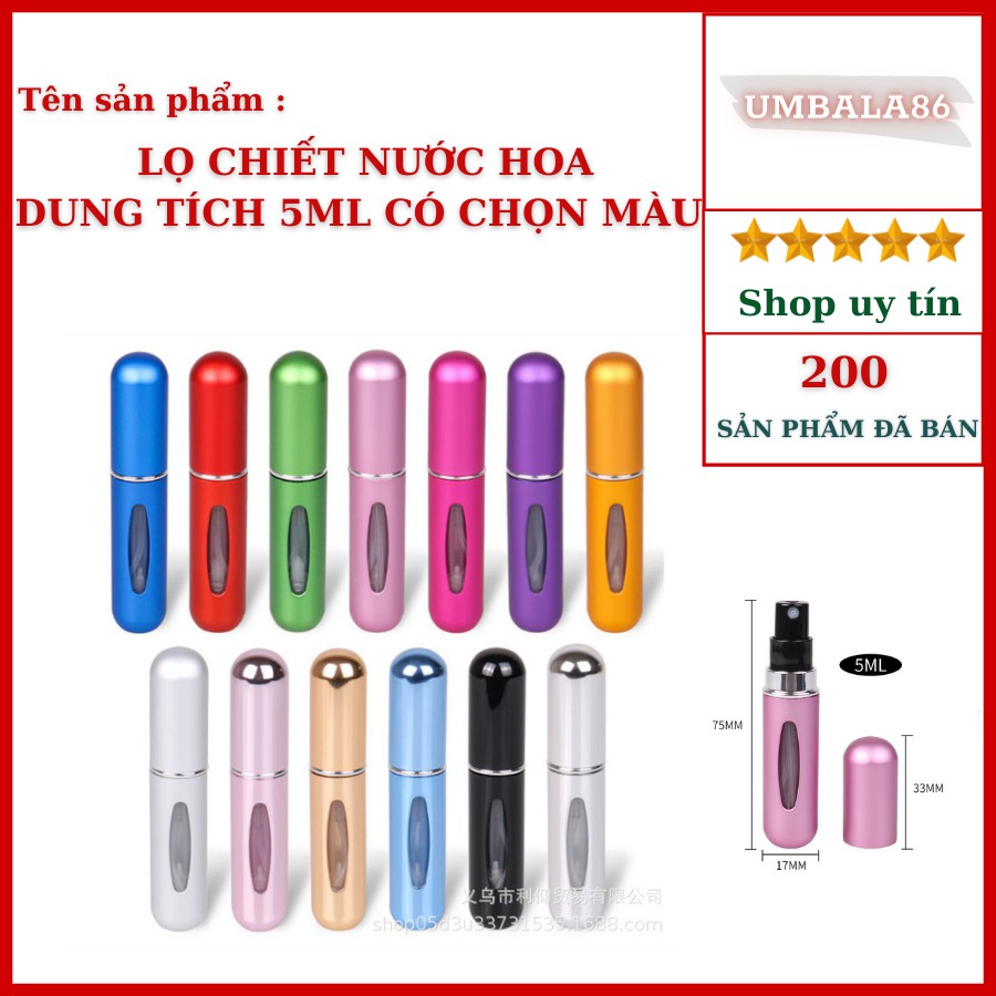 Chai chiết nước hoa dung tích 5 ml ❤️RẺ VÔ ĐỊCH❤️ Lọ chiết nước hoa có chọn màu