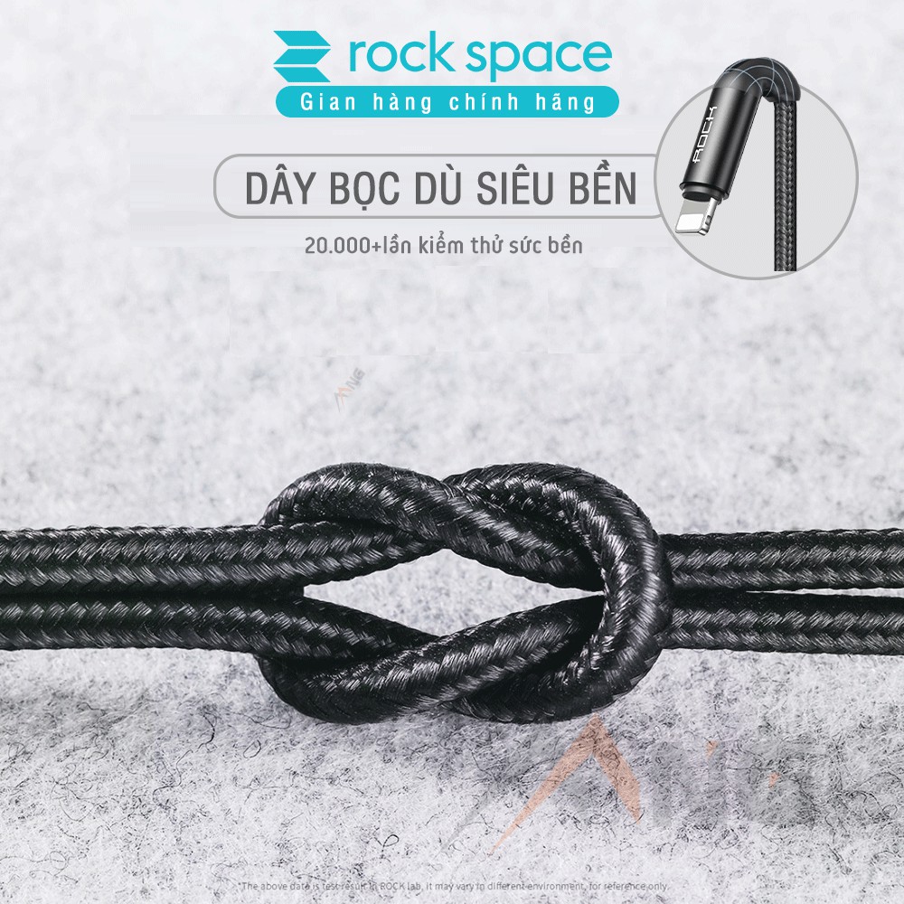 Dây Sạc iPhone Chính Hãng 2 mét Rockspace R2 dây dù màu đen, sạc nhanh, ổn định, không nóng, BH 1 năm 1 đổi 1