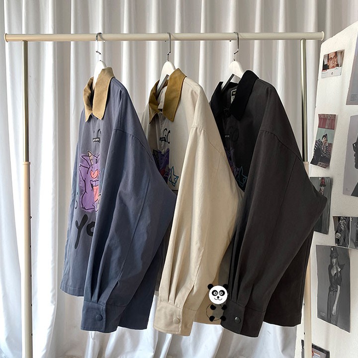 Áo khoác kaki nam kiểu sơ mi in hình mặt quỷ phong cách thời trang hàn mới, hot trend | BigBuy360 - bigbuy360.vn