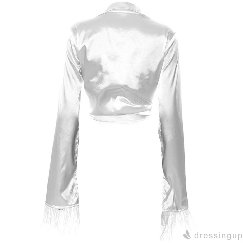 Áo sơ mi tay dài cổ bẻ thắt nút màu trắng thời trang mùa thu cho nữ