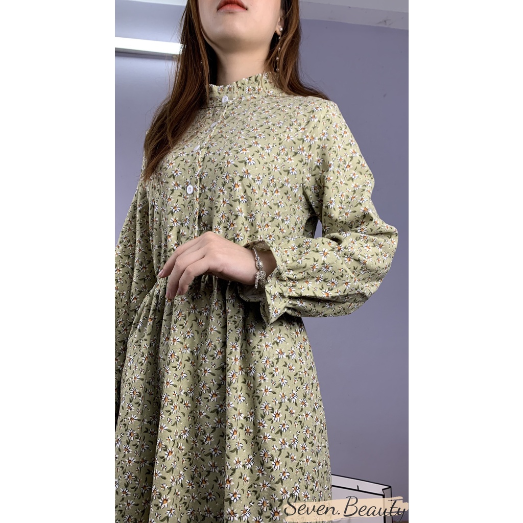 Đầm hoa nhí, váy nữ cúc ngực chun eo dáng dài, phong cách nhẹ nhàng tiểu thư cực xinh 7.beautiful