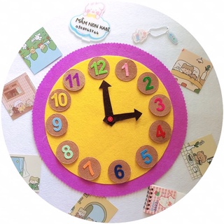 [ HỌC LIỆU BÓC DÁN VẢI NỈ ] Montessori 32x32cm Đồng hồ đồ chơi trẻ em an toàn-giáo dục mầm non-giáo cụ trực quan