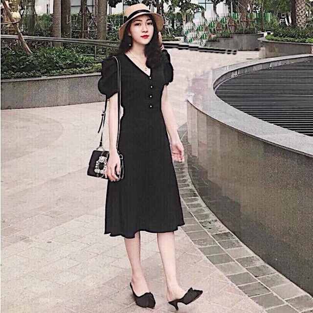 Đầm công sở đen basic form nhỏ (kèm hình thật)
