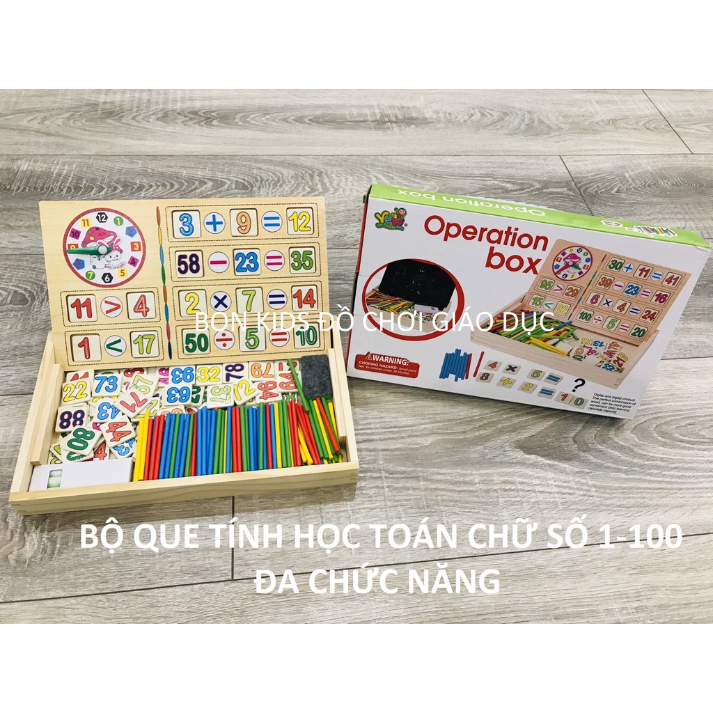 Bộ que tính học toán đa chức năng kèm chữ số phép tính - Đồ chơi gỗ giáo dục cho bé