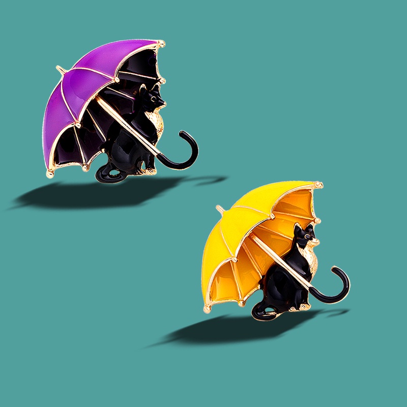 Ghim Cài Áo Hình Mèo Đen Và Cây Dù Thời Trang