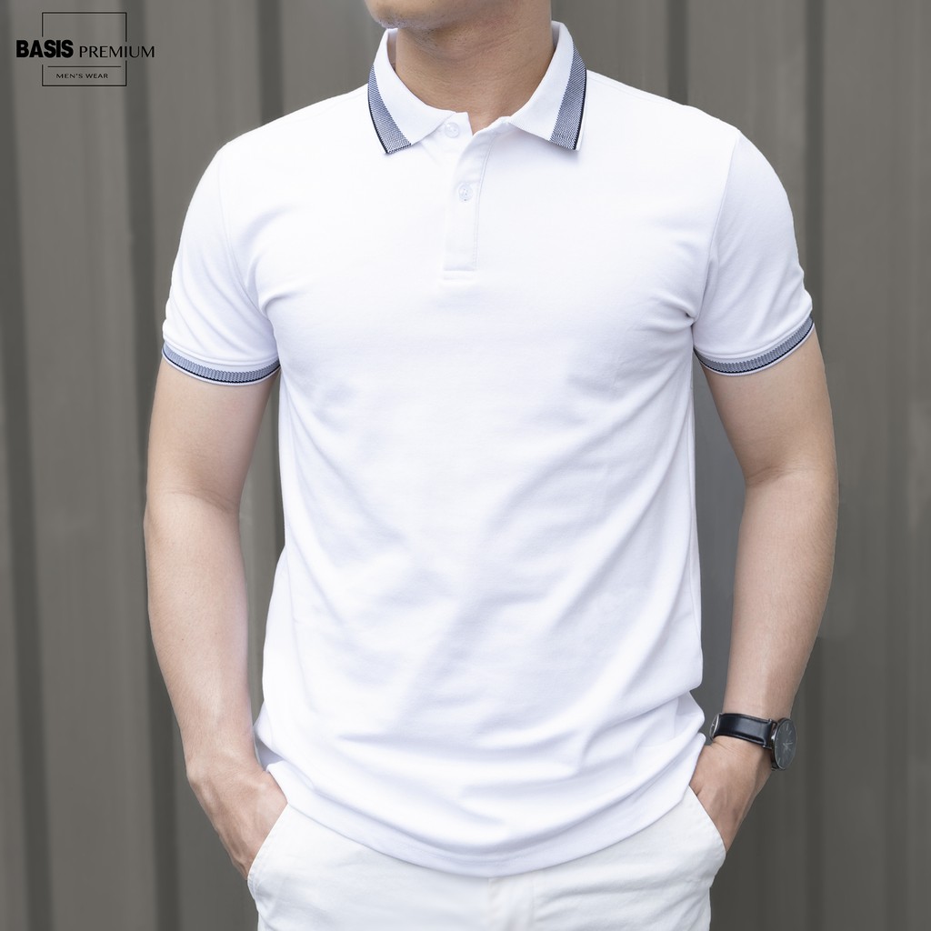 Áo polo nam cá sấu màu xanh rêu, 100% cotton cao cấp, form regular Basis APL205