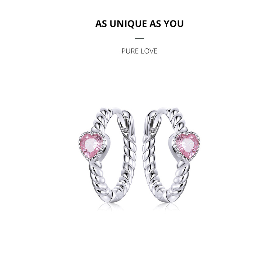 BAMOER Bông Tai bạc 925 Đính Đá Zircon Màu Hồng Thời Trang Cho Nữ SCE1081