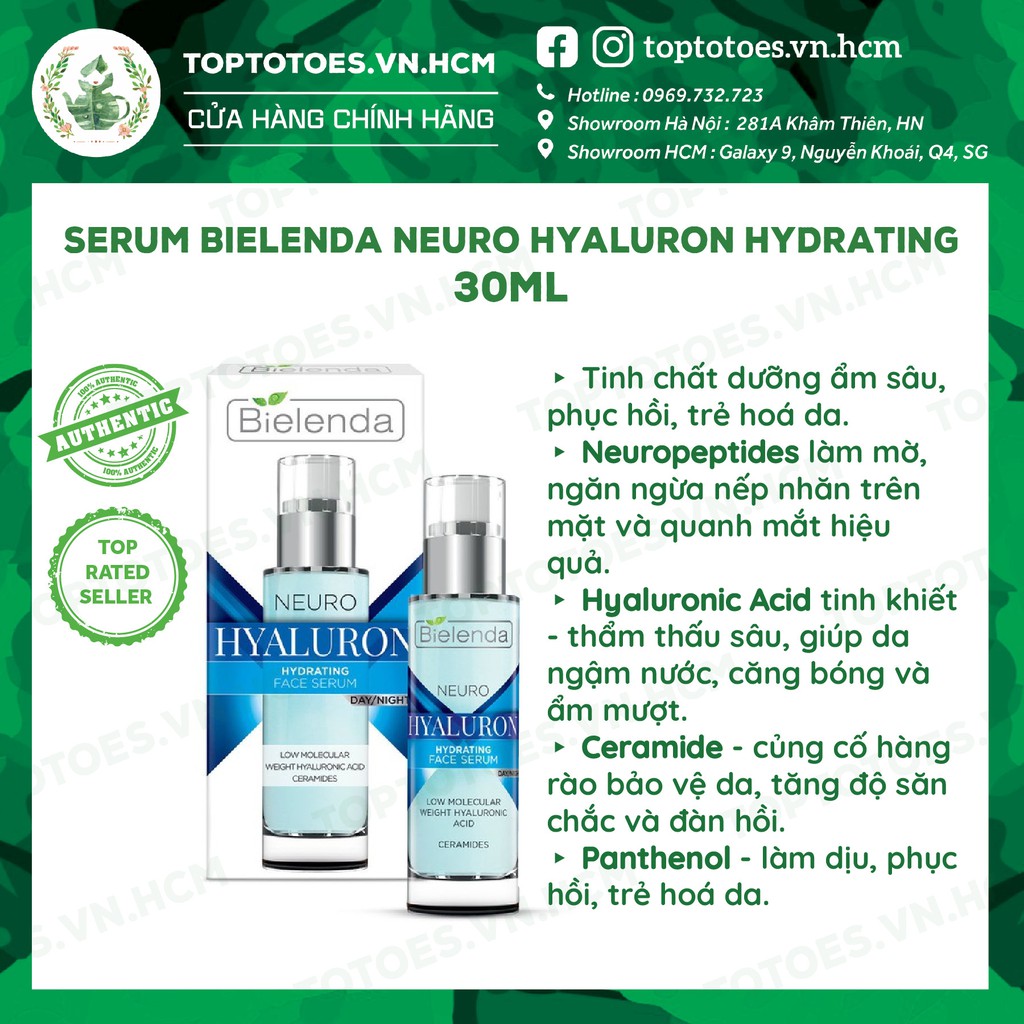 Serum Bielenda Neuro Hyaluron Hydrating dưỡng ẩm sâu, phục hồi, trẻ hoá da