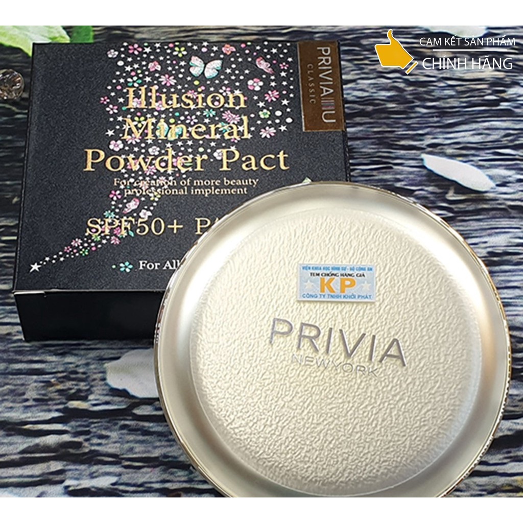 Phấn nén Privia 20g Illusion Mineral Powder pact ngọc trai siêu mịn