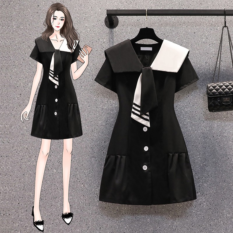 🌸Hàng Order🌸 Váy Bigsize Cổ Áo Thủy Thủ Phối Trắng Đen Chân Váy Xếp Ly Trẻ Trung Sang Chảnh 🌸Hàng Quảng Châu