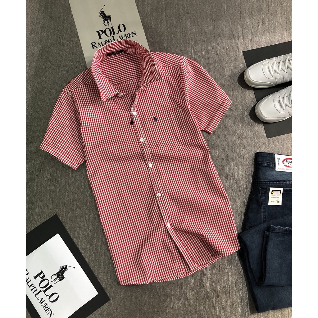 Áo Sơ Mi Nam Tay Ngắn Caro Logo PL