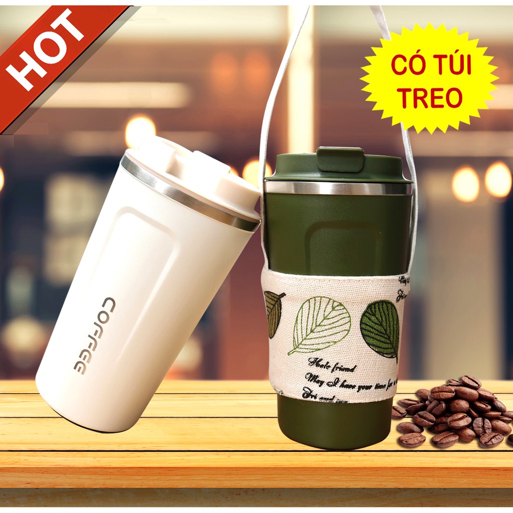 Bình Giữ Nhiệt Cafe Size 510ML Miệng Uống Bật Nắp, Thiết Kế Tuyệt Đẹp và Sang Trọng 5 Màu Lựa Chọn [CÓ TÚI TREO]