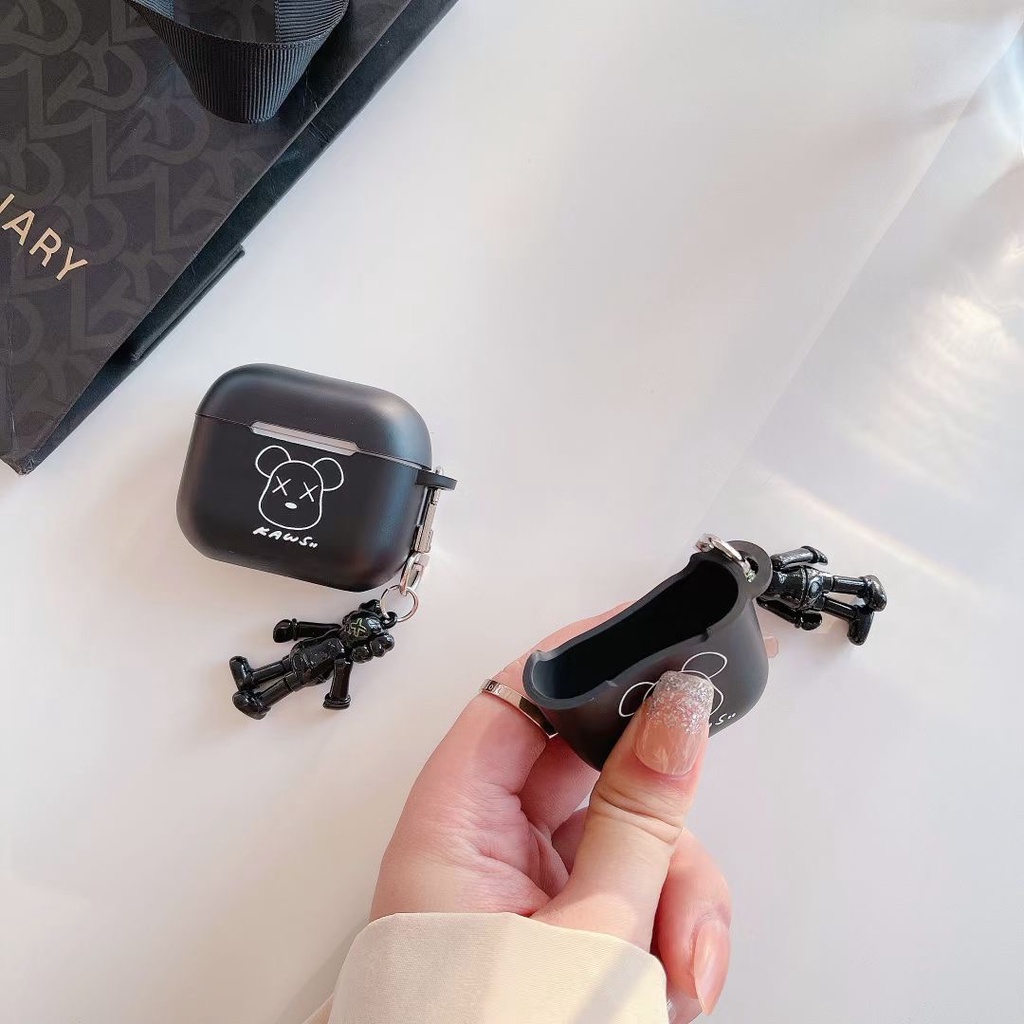 Vỏ TPU mềm mặt nhám hình gấu hoạt hình bảo vệ hộp sạc tai nghe Airpods 1/2 pro 3