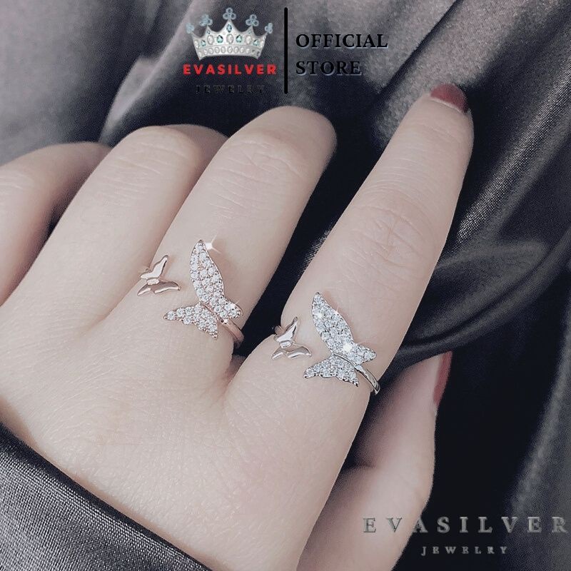 Nhẫn bạc nữ hình cánh bướm, nhẫn free size chất liệu bạc ta cao cấp - Trang sức bạc Evasilver