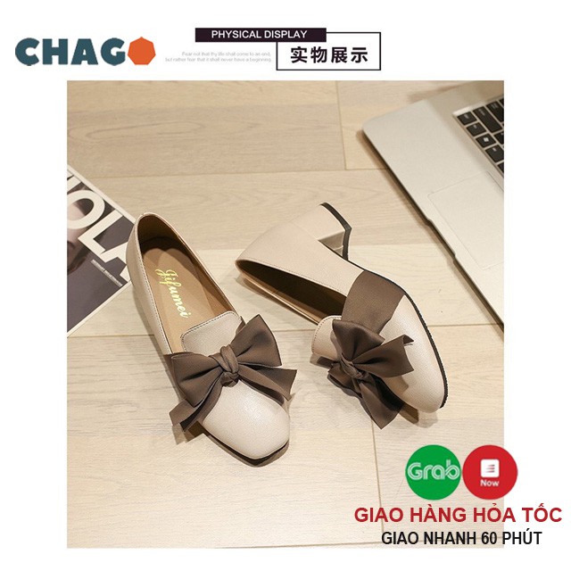 Giày nữ cao gót 3 phân đế vuông nơ lụa êm chân phong cách Hàn Quốc dễ phối đồ giày dép nam nữ CHAGO GNU108