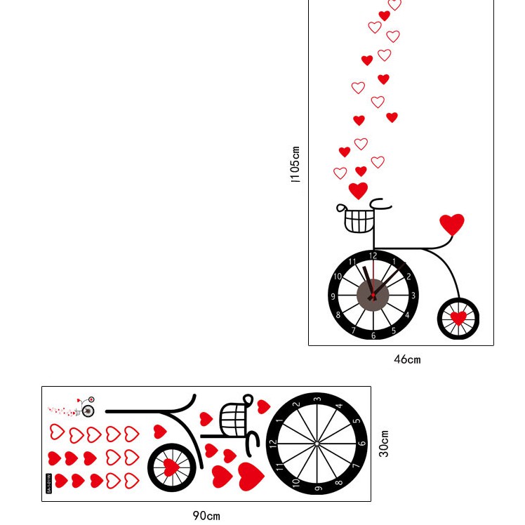 Decal kèm đồng hồ mẫu xe đạp tình yêu