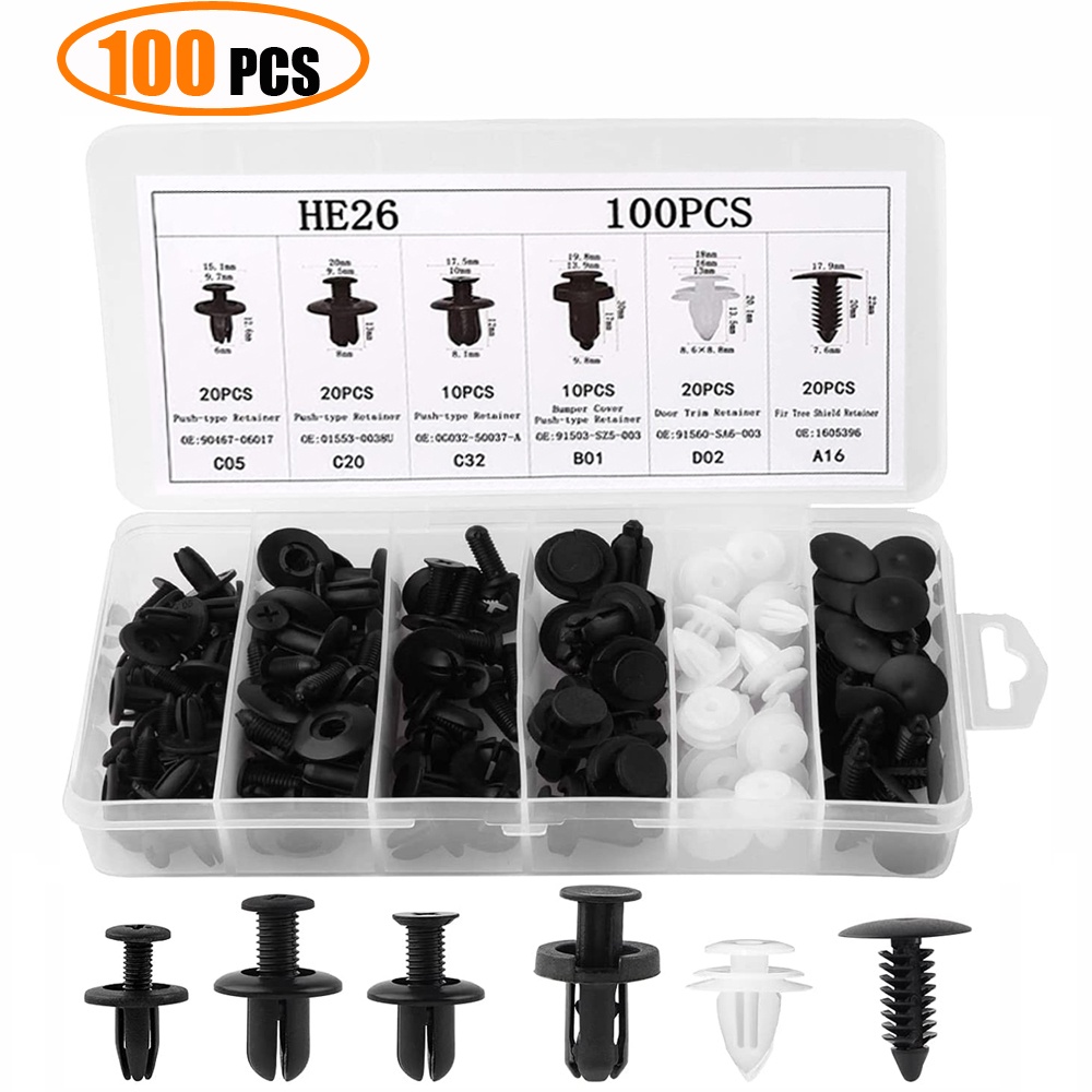 100 Đinh Tán Bằng Nhựa Cho Xe Hơi Chất Lượng Cao