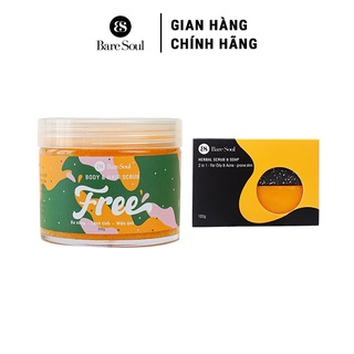 Combo Muối tẩy tế bào chết da đầu, tóc và cơ thể BareSoul Body & Hair Scrub 300g + Xà phòng Herbal Scrub & Soap 100g