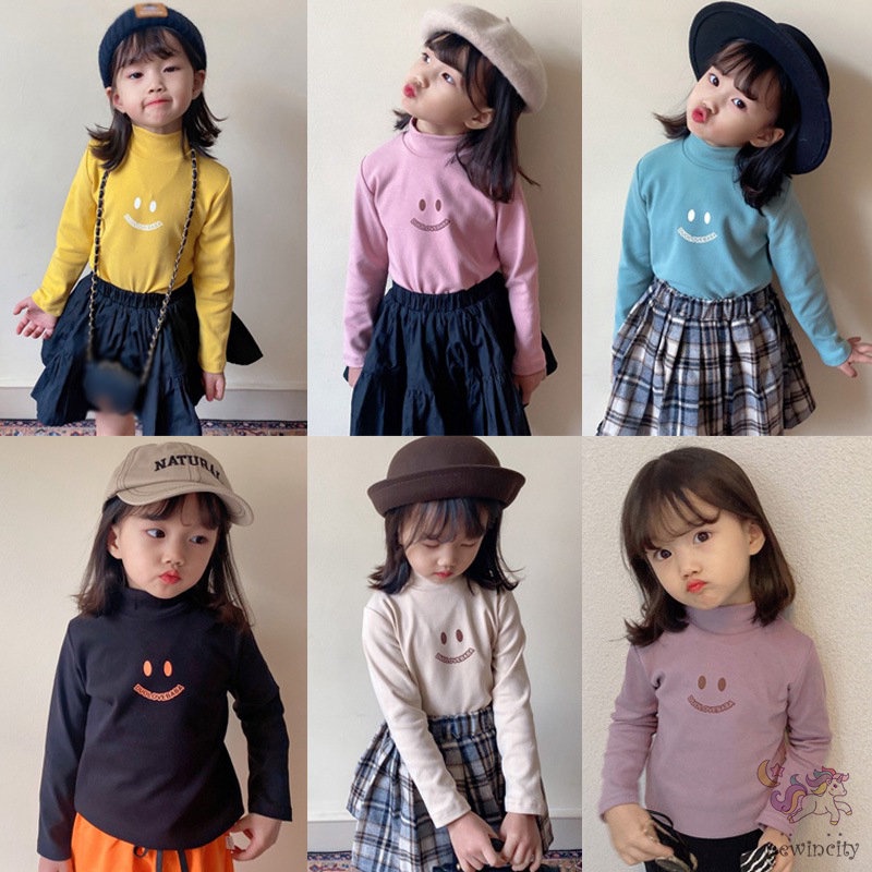 Áo thun cotton cổ lọ họa tiết hoạt hình cho bé gái