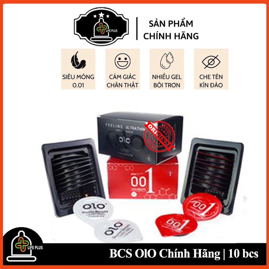 Bao Cao Su Siêu Mỏng OLO 001mm Tăng Thời Gian QH, Nhiều Gel Bôi Trơn Hộp 10 bcs - Tặng Bao Cao Su LP01 - Life Plus Store