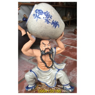Tượng La Hán bê chậu cây men rạn gốm sứ Bát Tràng