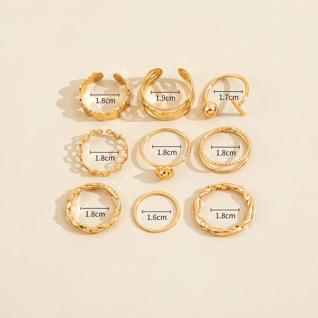 Set 9 Nhẫn Hở Mạ Vàng Thời Trang Cho Nữ