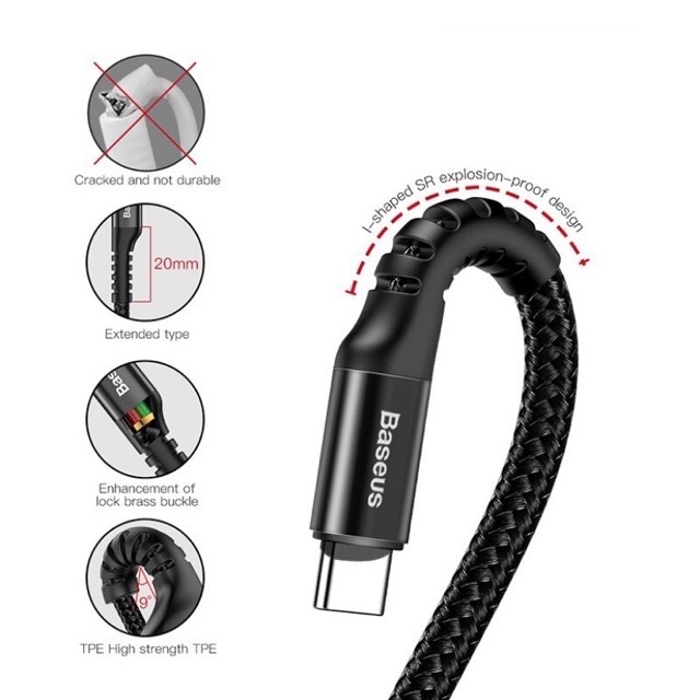 ✅CHÍNH HÃNG✅Dây Cáp sạc Nhanh Lò Xo Baseus Spring USB Type C Flexible 2A trên xe ô tô Dây sạc Xoắn cho Samsung/Oppo