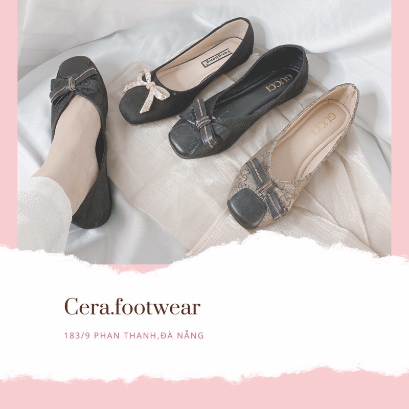 GIÀY BÚP BÊ NỮ THỜI TRANG KẾT HỢP NƠ - ĐEN - NÂU