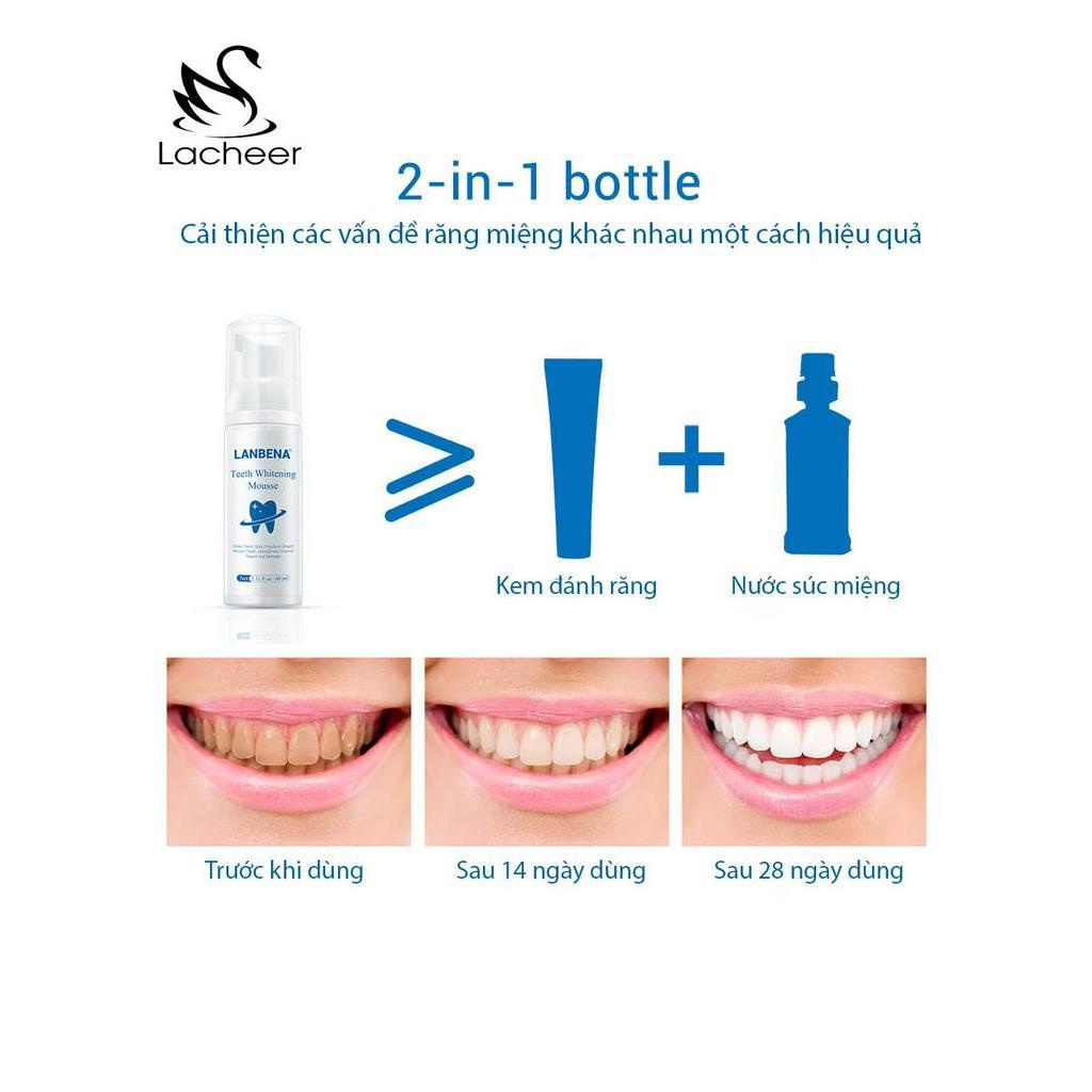 LANBENA Bọt làm trắng răng khử mùi hôi miệng kem đánh răng làm sạch răng tẩy vết ố teeth whitening mousse 60ml