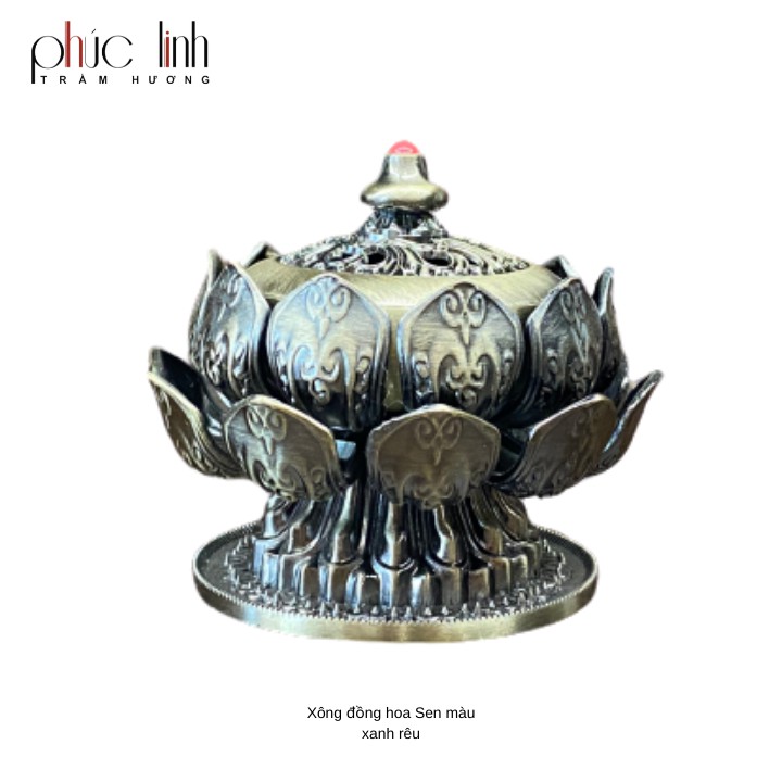 Lư Xông Trầm Đồng Hoa Sen 2 Tầng-Tặng kèm Nụ Trầm Viên-Xông Khoanh Trầm-Cao 6cm-Đường Kính 6cm-Giao Màu Ngẫu Nhiên