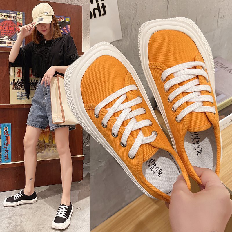 [ Mã 66CBSALE giảm 30K đơn 200K] Giày Vải Canvas Đế Bằng Mũi Vuông Phối Dây Thắt Sành Điệu Cho Nữ | BigBuy360 - bigbuy360.vn