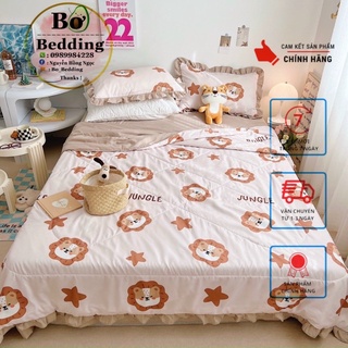 Bộ chăn ga cotton ĐŨI BÈO set chăn ga 4 món chăn trần