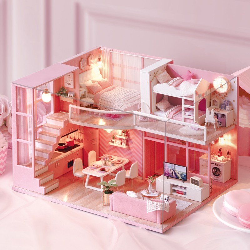 Mô hình nhà DIY Doll House Dream Angels Kèm Mica Chống bụi, Bộ dụng cụ và Keo dán