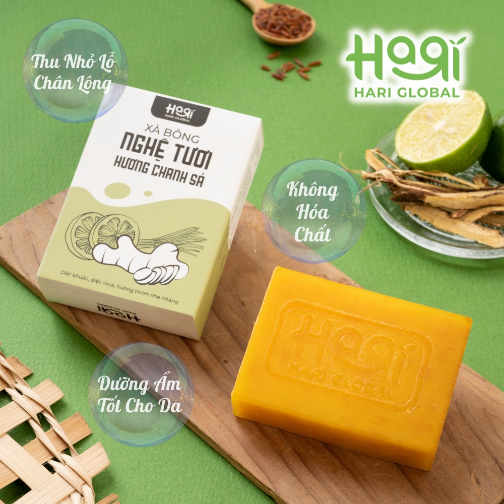 Xà bông nghệ tươi HARI hương chanh sả, TẶNG túi tắm tạo bọt sáng da giảm thâm diệt khuẩn, xà phòng nghệ tốt cho sức khỏe | BigBuy360 - bigbuy360.vn