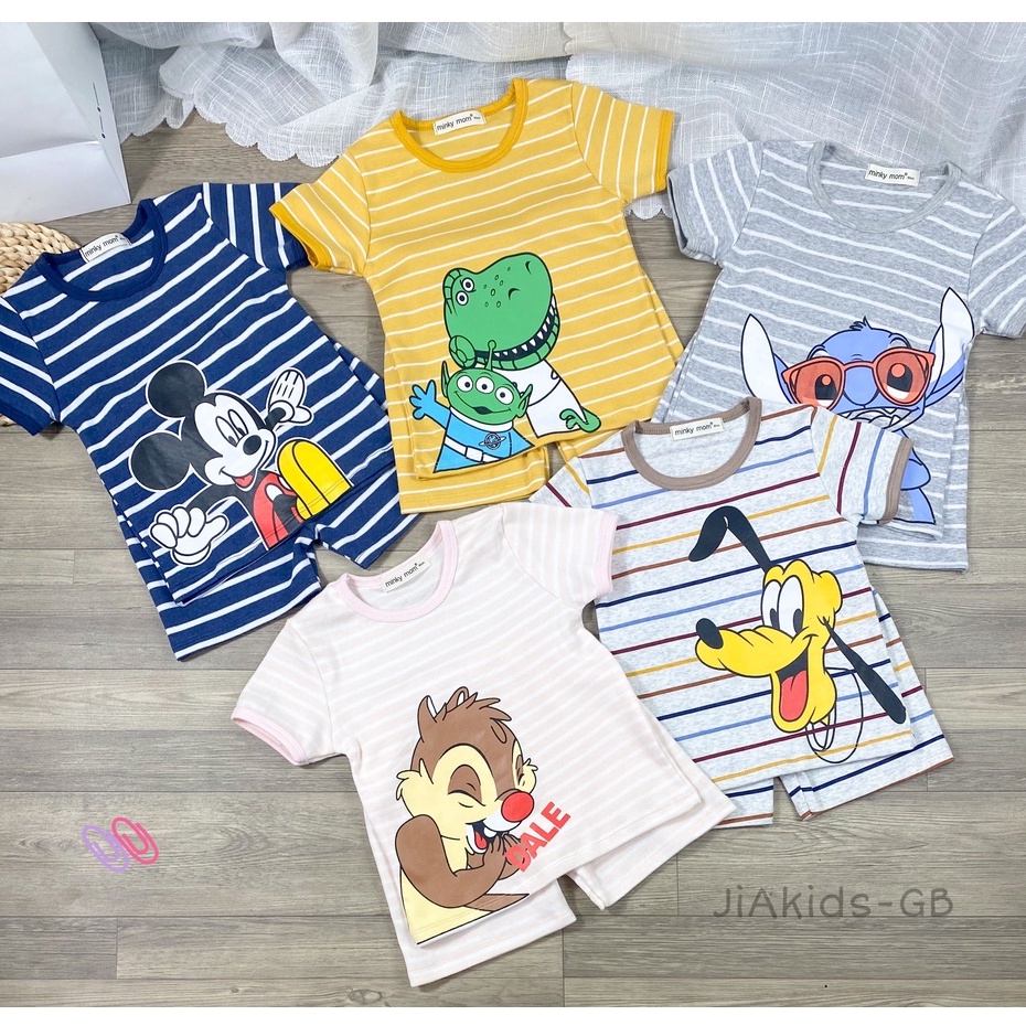 [Bé:6-19kg] Bộ Áo Quần Ngắn Tay Minky Mom, Vải Cotton Sọc Mềm Mại Thấm Hút Mồ Hôi Cho Bé 6-19 Kg - Mã: TN-IN92