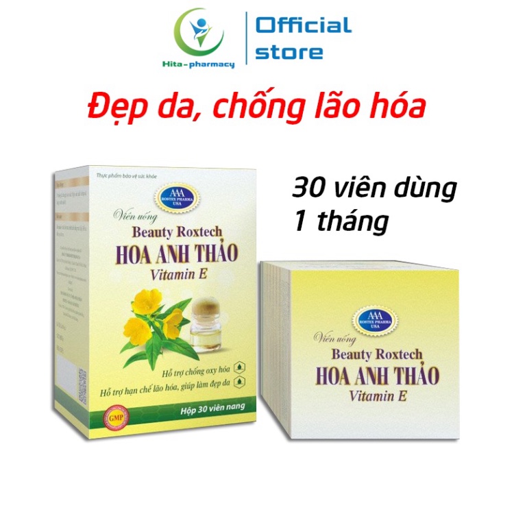 Beauty Roxtech dầu hoa anh thảo 1000mg, vitamin E giúp đẹp da, chống lão hóa - 30 viên [Beauty Roxtech Hoa Anh Thảo]