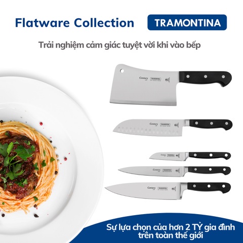Dao Thái Thịt Tramontina Century 18cm Thép Dáng Santoku Sản Xuất Tại Brazil.