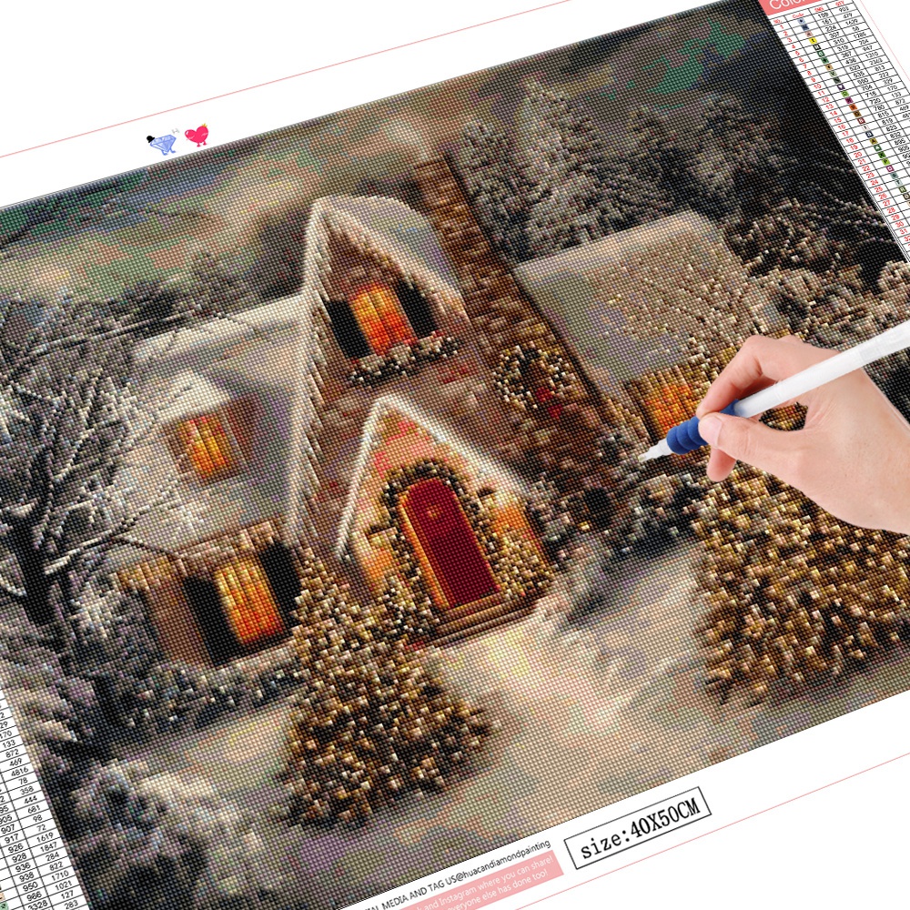 Tranh đính đá kim cương 5D mẫu nhà tuyết