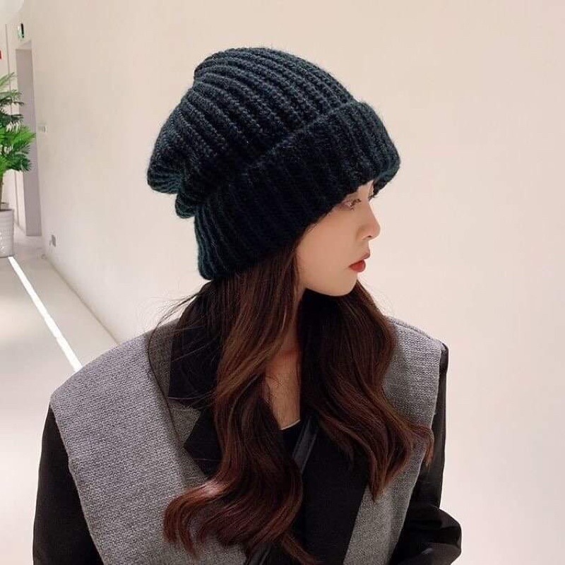 Mũ len trùm đầu oversize phong cách Hàn Quốc